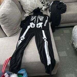 Two Unisex Black Skeleton Onesie Zipper Hoodie
